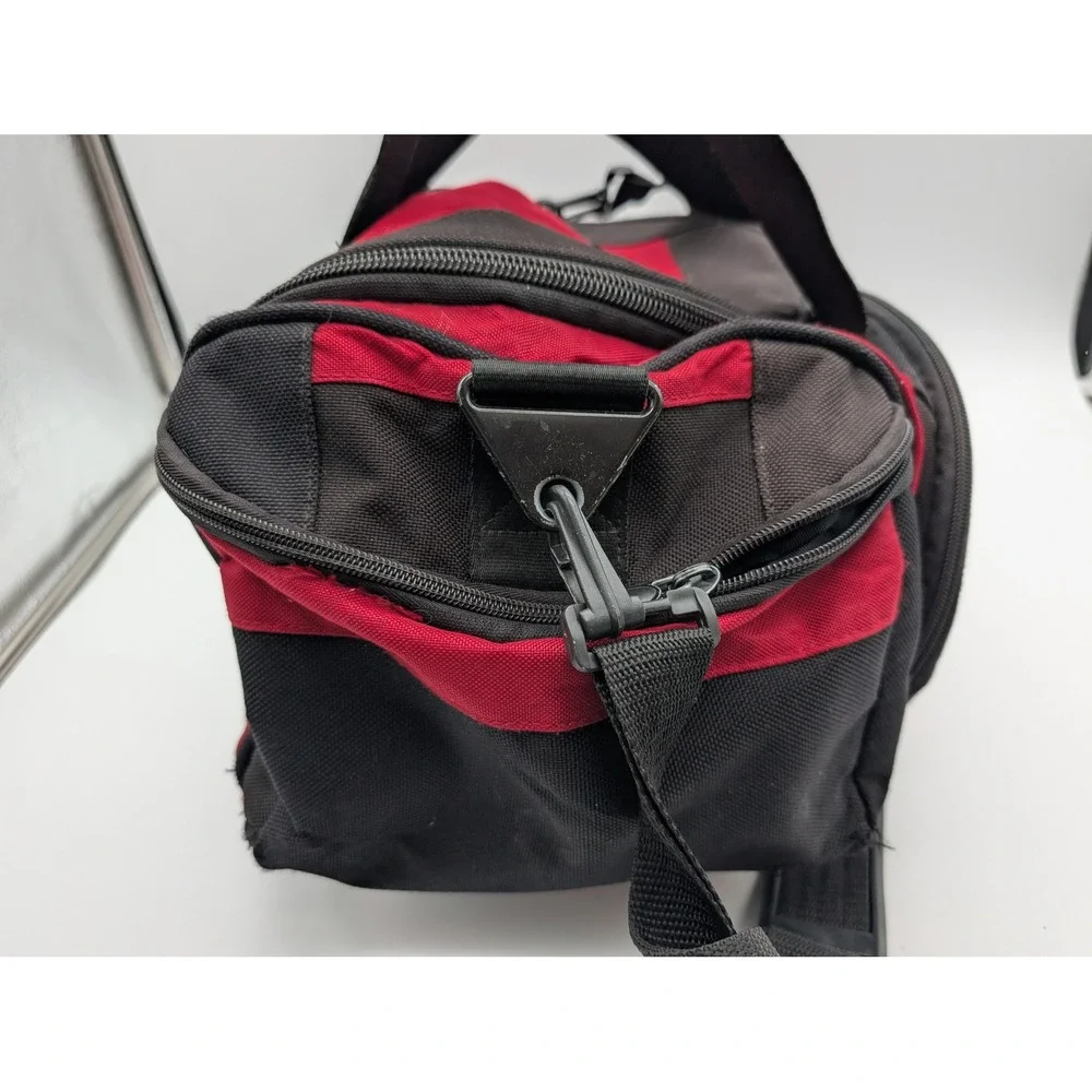 Eddie Bauer Small Canvas Duffel Bag Red Black Travel Gym Carry On Shoulder Strap